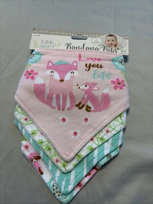 Le Bebe Favorite Girls Bandana Bibs, 0+ Months Assorted Prints, 4 Bibs Girl E-14 - Image 1 of 4