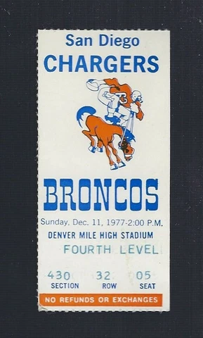 VINTAGE 1977 NFL SAN DIEGO CHARGERS @ DENVER BRONCOS TICKET STUB -SUPER BOWL XII Cover