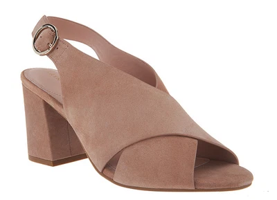  Sandalias de tacón ancho de gamuza Taryn Rose - Lenora - Beige suave, 8,5 M (en caja) Foto 1 de 3