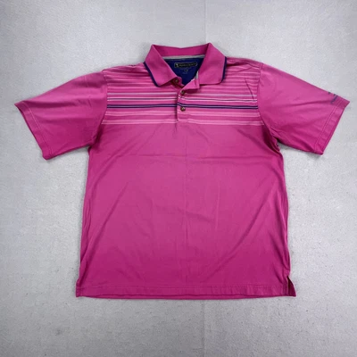 Pebble Beach Polo Shirt Mens Large Pink Striped Performance Golf Casual Logo - Image 1 of 4