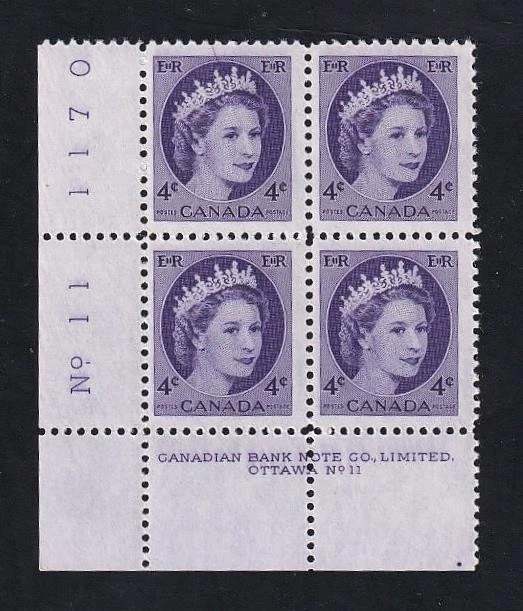 Canada 1954 QEII 4¢ Wilding, MNH PL11 LL, sc#340 - Image 1 of 1