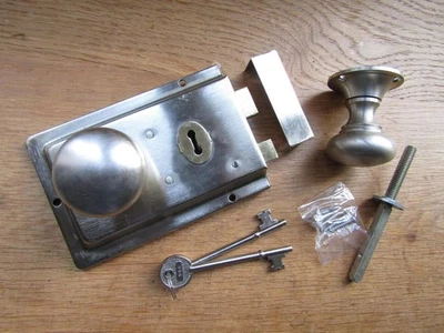Rim door lock & Victorian rim knob set Old traditional  door handle set SATIN - Image 1 of 4