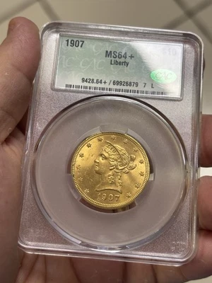 1907 $10 Gold Liberty CACG MS 64 Plus + - Image 1 of 4
