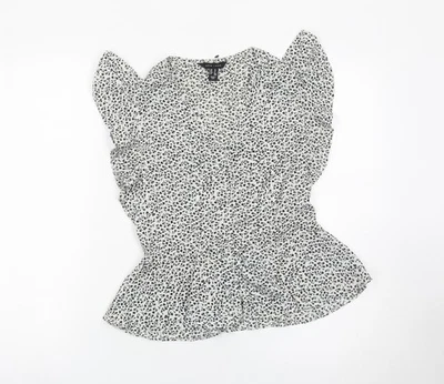 New Look Womens White Floral Ruffle Blouse Size 10 Sleeveless V-Neck - Image 1 of 4