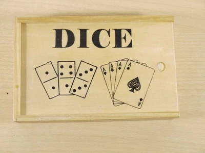Wooden Box of Dice Playing Cards and Dominoes Travel Set Hand Made - Image 1 of 4