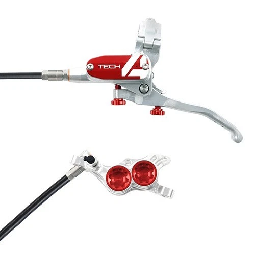 Hope Tech 4 E4 Enduro MTB Brake - Silver/Red - Black Hose - Right Hand Rear - Image 1 of 1