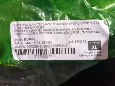 Microchem Alphatec 68-4000 TRAJE Encapsulado Cinta Neopreno Sello Facial Talla XL  Foto 1 de 3