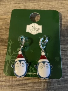 Holiday Time penguin with Christmas hat earrings - Picture 1 of 6