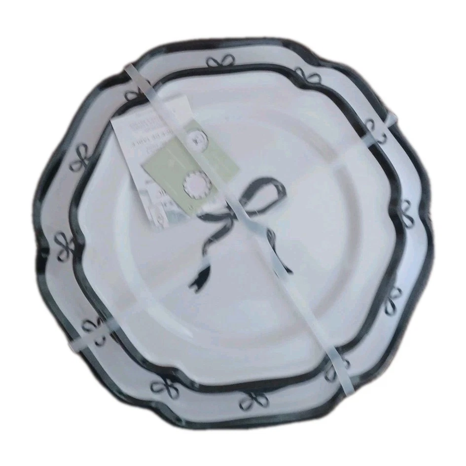 Shabby Chic Melamine Plate Set Of 8, Black Bow, Halloween 2025, New - Image 1 of 1