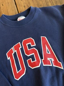 Sudadera True Vintage Hanes Activewear Azul EE. UU. Deletreada Cuello Redondo Talla L - Imagen 1 de 7
