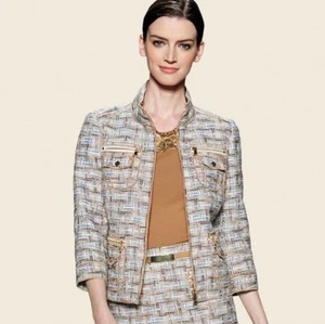 Per Se Paloma Tweed Blazer geometrisch gemustert goldfarbene Hardware Größe US 8 - Bild 1 von 7