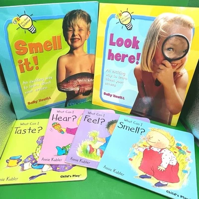 Preschool Book Lot Five Senses Set of 6  Annie Kubler Sally Hewitt Home School - Image 1 of 4
