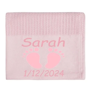 Personalised Embroidered Baby FEET Blanket for Girls FEET DESIGN - Picture 1 of 2