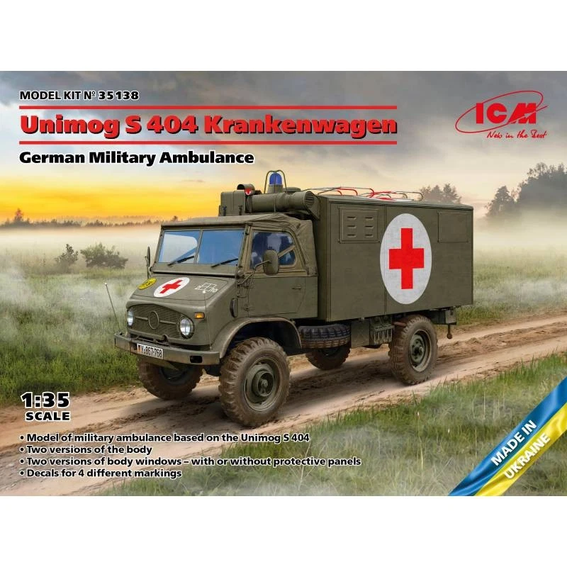 Modellino Camion Unimog S 404 Krankenwagen Tedesco Ambulanza Militare ICM 35138 - Immagine 1 di 4