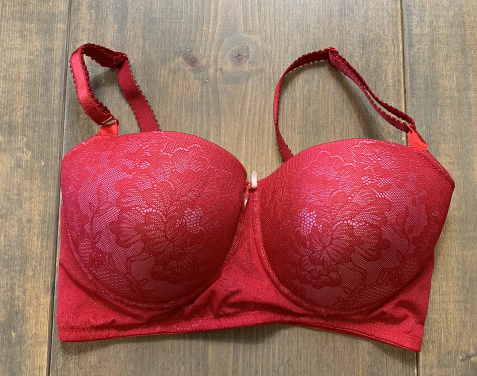 Josie Natori Women's Red Underwire Floral Lace Bra Size: 32DD — 第 1/4 张图片