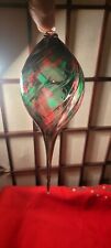 Vintage Teardrop Shaped Blown Glass Ornament Red and Green 8"