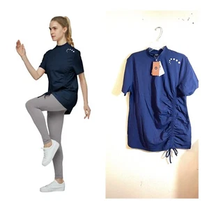 Wantdo L Workout Ruched Tunic Yoga Top Casual T Shirt Blue Antibacterial NEW - Picture 1 of 13
