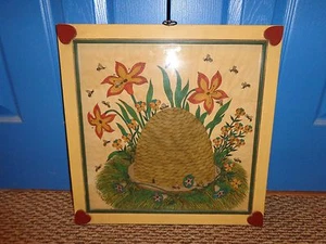 G.B. Französischer Bienenstock Volkskunst Satz Aquarell. Signiert, gerahmt - Bild 1 von 6