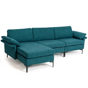 Modern Modular L-shaped Sectional Sofa w/ 3-Prong Outlet & 2 USB Ports Blue - Picture 1 of 11