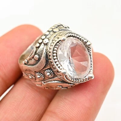 Lindo anel masculino de cristal prata esterlina 925 feito à mão todo tamanho BJ278 - Imagem 1 de 3