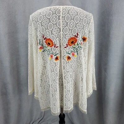 女式波西米亚开衫女式 XL 蕾丝原始下摆条纹刺绣花卉 — 第 1/4 张图片