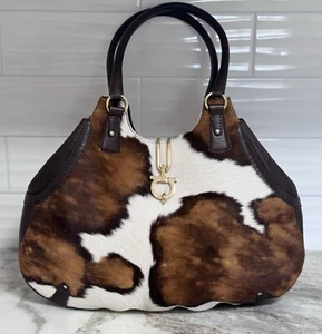 Auth Salvatore Ferragamo Gancini Calf Hair Fur Leather Shoulder Bag - Picture 1 of 20