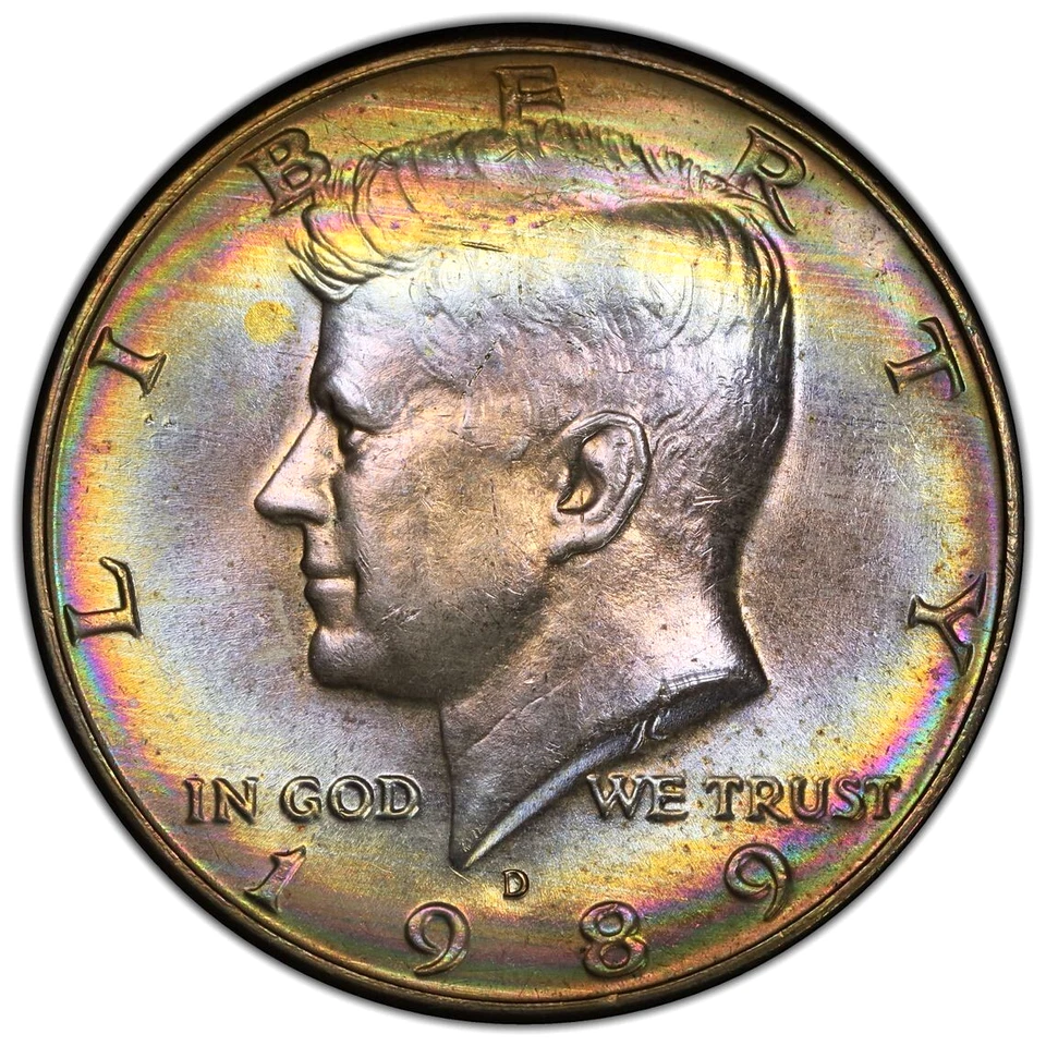 1989-D Kennedy Half Dollar PCGS MS-65 End Roll Toning Album Toned Toning - Image 1 of 4