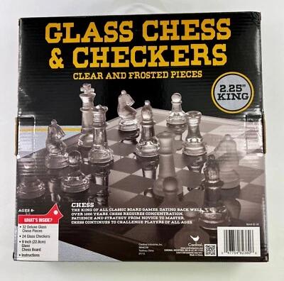 Classic Chess & Checkers W/ Glass Board Clear & Frosted Pieces Complete Set - Image 1 of 3