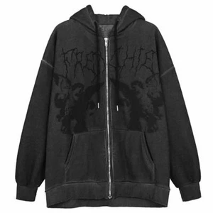 Y2k Vintage Angel Print Oversized Hoodies Zip Up Women Grunge Streetwear Jacket - Picture 1 of 40