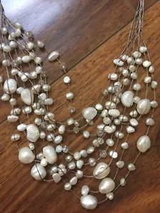 Layered White Stone Silver Beautiful Bib Necklace Org. Caribbean Fashion Jewelry - Picture 1 of 4