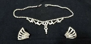 EUC Strass Halskette & Clip Ohrringe SILBERFARBEN ART DECO BAGUETTE KRISTALLE A3 - Bild 1 von 7