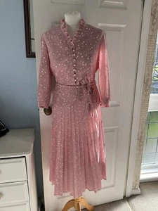 True Vintage Debenhams Pink Polka Frill Neck Skirt Suit Size - UK 12 - Picture 1 of 9