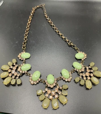 Bronze and  Mint Green Cabochon Rhinestone Bib Statement Necklace - Image 1 of 4