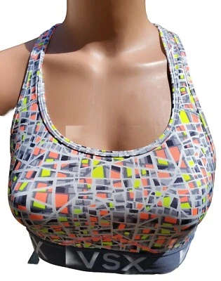 Sujetador deportivo Victoria's Secret VSX talla pequeña gris geométrico multicolor genial Foto 1 de 4