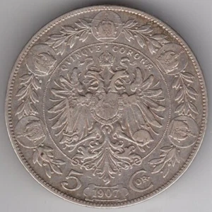 Österreich - Kaisertum - 5 Kronen 1907 Silber - Franz Josef I. - sehr schön - Bild 1 von 2