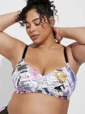 TORRID Curve Dream Wire Free Lightly Lined Everyday Bra Size 40D White Newspaper - Image 1 of 4