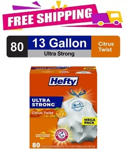 Hefty Ultra Strong Tall Kitchen Trash Bags, 13 Gallon Citrus Twist Scent, 80 CT - Picture 1 of 7
