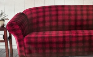 SureFit Stretch Plaid Burgundy One piece Sofa Slipcover NIP - Picture 1 of 12