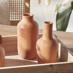 Terracotta Blumenvase Vase Tonkrug mit Henkel, 2x Dekovase für Trockenblumen - Bild 1 von 3