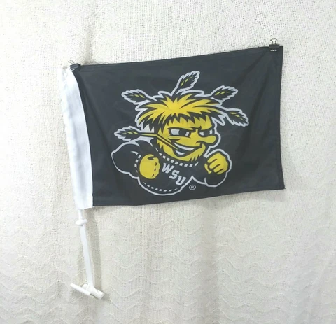 Wichita State University Shockers Car Window Flag 11-1/2" x 18", 20" Pole Cover