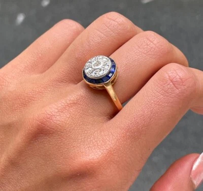 Bague en Or Jaune 18 K et Platine/ Diamants + Saphirs / Réf MP2620 - Photo 1/4