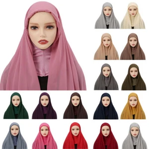 Scialle Donne Musulmane Cappello Interno Hijab Chiffon Avvolgente Istantaneo Scialle - Foto 1 di 46