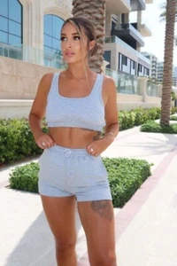 Size-4 Parisian Fashion Co Ord Sets Scoop Neck Crop Top & Shorts Grey - Picture 1 of 6