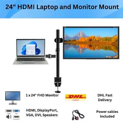 24" HDMI Monitor with LAPTOP Desk Clamp Stand Cheap FHD LED LCD Screen - Image 1 of 4