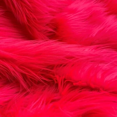 Tela de piel sintética peluda de mohair rosa neón por yarda (pila larga) 60" de ancho Foto 1 de 2