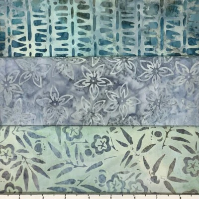 Lot of (3) 1 Yard Cuts 100% Cotton Quilting Batik Fabric Mint Grey Blue #12 - Image 1 of 2