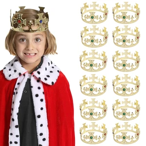 KIDS KING CROWNS PACK OF 12 WITH JEWELS FANCY DRESS KING DRESS UP PARTY - Picture 1 of 2