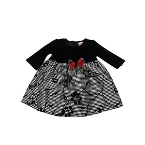 Wonder Nation Girls Black Holiday Long Sleeve Velvet Floral Flocked Dress 6-9M - Picture 1 of 4