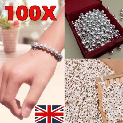100Pcs 925 Sterling Silver Round Beads Spacer/Beads Jewelry Findings Accessories - Image 1 of 4