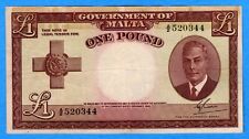 Malta 1949 1 One Pound Note P-22 - Circulated